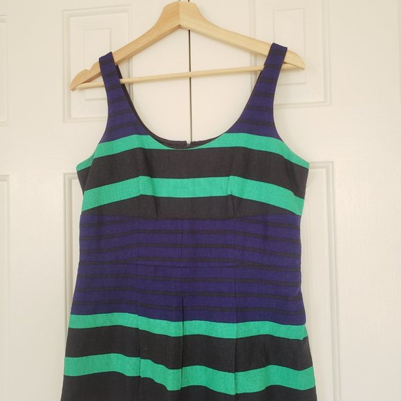 Loft Sleeveless Striped Blue Greed Dress - 6P Size - Picture 4 of 13